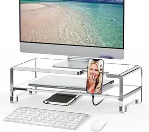 Acrylic Monitor Stand Riser Clear Laptop Stand 2-Tier L16 xW7.5 xH4.7 | Computer Monitor Stand Laptop Riser with Storage, Compatible with All Notebooks and Monitors, Desk Organizer for Home Office Acrylic Monitor Stand Riser Clear Laptop Stand 2-Tier L16 xW7.5 xH4.7 | Computer Monitor Stand Laptop Riser with Storage, Compatible with All Notebooks and Monitors, Desk Organizer for Home Office