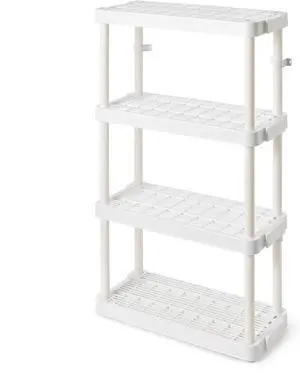 Gracious Living 14 x 32 x 54.5 Inch 4 Tier Adjustable Ventilated Medium Duty Shelving Units for Home, Garage, Basement, and Laundry, White Gracious Living 14 x 32 x 54.5 Inch 4 Tier Adjustable Ventilated Medium Duty Shelving Units for Home, Garage, Basement, and Laundry, White