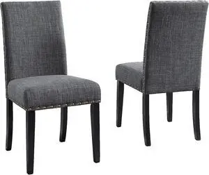 Roundhill Furniture Biony Gray Fabric Dining Chairs with Nailhead Trim, Pack of 2 Roundhill Furniture Biony Gray Fabric Dining Chairs with Nailhead Trim, Pack of 2