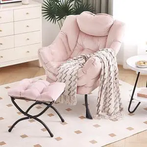 Furlide Lazy Chair with Ottoman, Modern Chair with Folding Footrest, Lounge Accent Chair, Comfortable Reading Chair, Oversized Armchairs for Bedroom, Study, Living Room, Courtyard (Pink) Furlide Lazy Chair with Ottoman, Modern Chair with Folding Footrest, Lounge Accent Chair, Comfortable Reading Chair, Oversized Armchairs for Bedroom, Study, Living Room, Courtyard (Pink)
