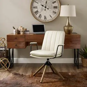 Art Leon Mid Century Swivel Accent Chair No Wheels, Faux Leather, White Art Leon Mid Century Swivel Accent Chair No Wheels, Faux Leather, White