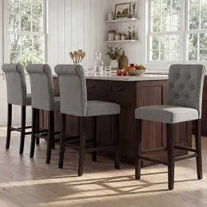 GOTMINSI 24inch Counter Height Bar Stool, Set of 4 Counter Height Chairs for Kitchen Island Upholstered Back Bar Chairs Fabric Barstool with Button Tufted Decoration Leisure Style (Grey) GOTMINSI 24inch Counter Height Bar Stool, Set of 4 Counter Height Chairs for Kitchen Island Upholstered Back Bar Chairs Fabric Barstool with Button Tufted Decoration Leisure Style (Grey)