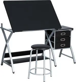 Yaheetech Drafting Table with Storage & Stool, Adjustable Art Drawing Desk Yaheetech Drafting Table with Storage & Stool, Adjustable Art Drawing Desk