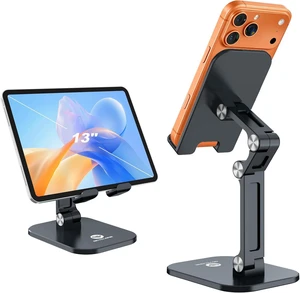 OCYCLONE Phone Stand, Foldable Cell Phone Stand Holder for Desk Office Accessories Adjustable Height and Angle iPhone Stand - Black OCYCLONE Phone Stand, Foldable Cell Phone Stand Holder for Desk Office Accessories Adjustable Height and Angle iPhone Stand - Black