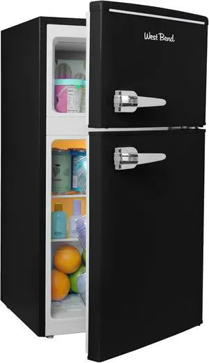 West Bend Mini Fridge with Freezer for Bedroom, Office, Bar or Dorm Room, Retro Compact Refrigerator features Glass Shelves, Manual Defrost and Adjustable Temperature Control, 3.1-Cu.Ft., Black West Bend Mini Fridge with Freezer for Bedroom, Office, Bar or Dorm Room, Retro Compact Refrigerator features Glass Shelves, Manual Defrost and Adjustable Temperature Control, 3.1-Cu.Ft., Black