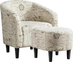 Yaheetech Small 25.5in Wide Boucle Barrel Accent Chair, Letter Print Yaheetech Small 25.5in Wide Boucle Barrel Accent Chair, Letter Print