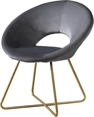 Roundhill Furniture Slatina Silky Velvet Upholstered Accent Chair with Gold Tone Finished Base, Gray Roundhill Furniture Slatina Silky Velvet Upholstered Accent Chair with Gold Tone Finished Base, Gray