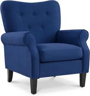 YOLENY Modern Accent Chair,High Back Armchair,Upholstered Fabric Button Single Sofa with Wooden Legs for Living Room,Bedroom,Club,Light Blue YOLENY Modern Accent Chair,High Back Armchair,Upholstered Fabric Button Single Sofa with Wooden Legs for Living Room,Bedroom,Club,Light Blue