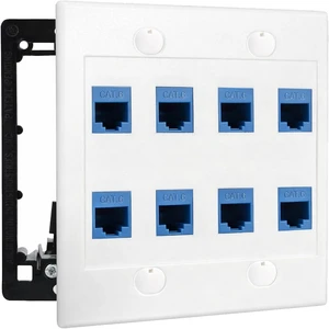 DIYTECH 8 Port Ethernet Wall Plate, Cat 6, Double Gang, RJ45 Female to Female Keystone Jacks - White DIYTECH 8 Port Ethernet Wall Plate, Cat 6, Double Gang, RJ45 Female to Female Keystone Jacks - White
