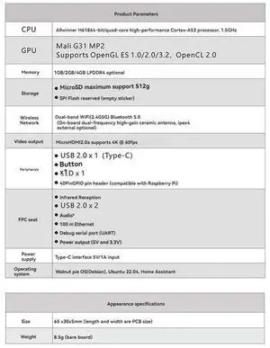 For WalnutPi ZeroW Development Board Allwinner H618 2.4G /5G Bluetooth 5.0 4K Motherboard with Antenna 4G
