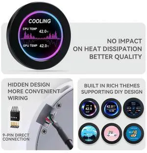 2.1 Inches Water-Cooled Secondary Screen Ips Round Screen Water-Cooled Chassis Built-In Screen Monitor Computer Status Durab