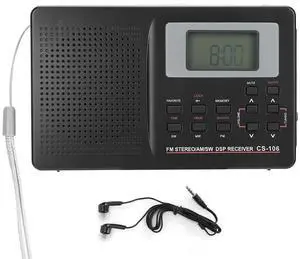 CS106 Full Band Radio Mini FM/AM/SW/MW Receiver with Digital Clock Earphone CS106 Full Band Radio Mini FM/AM/SW/MW Receiver with Digital Clock Earphone