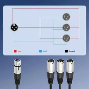 3Pin XLR Female To 3 Male Y-Audio Splitter Cable, 3 Way XLR Splitter For Mixer Microphone
