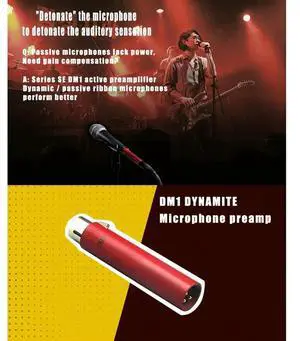DM1 Dynamite Active In-Line Preamp Professional Dynamic Microphone Amplifier For Handheld Mic