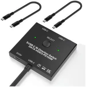 Bi-Directional USB C Switcher 1X2/2X1 KVM Switch Splitter 100W Charging+10Gbps Data+8K Video Transfer For 2 Laptops Monitor