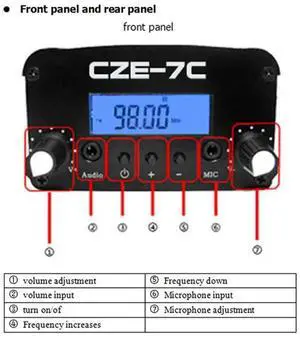 1W 7W FM Radio Transmitter CZE-7C Wireless Booster FM 76-108Mhz Amplifier With Car Sucker Antenna Kit For Radio Station