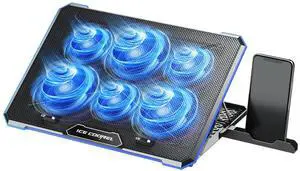 ICE COOREL Laptop Cooling Pad with 6 Cooling Fan, Laptop Cooler Fan with No Lights, Cooling pad for Laptop 15-17 Inches, Notebook Cooler Stand with 9 Height Adjustable, Cooler Pad for Lap or Desk Use