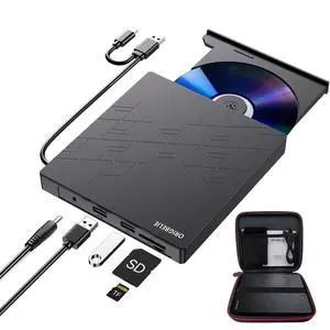 ORIGBELIE External CD DVD Drive, CD Burner USB 3.0 with 2 USB Ports and 2 TF/SD Card Slots, Optical Disk Drive for Laptop Mac, PC Windows 11/10/8/7 Linux OS with Carrying Case ORIGBELIE External CD DVD Drive, CD Burner USB 3.0 with 2 USB Ports and 2 TF/SD Card Slots, Optical Disk Drive for Laptop Mac, PC Windows 11/10/8/7 Linux OS with Carrying Case