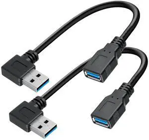 JAENFONG 2 Pk 15CM USB 3.0 Extension Cable Type A Male to Female High-Speed Connection Extension Cable Convertor Adapter Extender Cord Right Angle 90 Degree for Laptop PC - Black JAENFONG 2 Pk 15CM USB 3.0 Extension Cable Type A Male to Female High-Speed Connection Extension Cable Convertor Adapter Extender Cord Right Angle 90 Degree for Laptop PC - Black