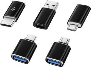 JAENFONG [5 Pack Adapter Set USB A Female to USB C Male Type-C Female to USB 3.0 Male Micro-USB to Type-C 5Gbps OTG Adapter Converter Support Charging Audio Video Data Transfer JAENFONG [5 Pack Adapter Set USB A Female to USB C Male Type-C Female to USB 3.0 Male Micro-USB to Type-C 5Gbps OTG Adapter Converter Support Charging Audio Video Data Transfer