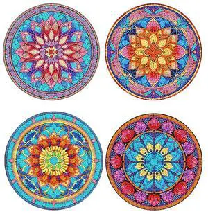 4Pcs DIY Diamond Art Painting Placemat Round Non-Slip Acrylic Table Mats For Table Decor Easy To Use A