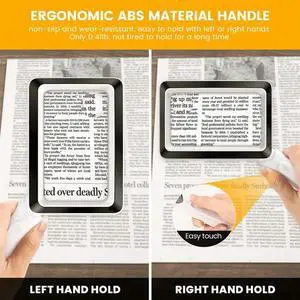 4X Rechargeable Magnifying Glass With Light 20Leds, Handheld Rectangular Page Lighted Magnifier, 3 Brightness Modes
