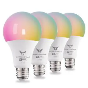 flyingOsprey Smart Light Bulbs, 16 Million RGBCW/WW LED Light Bulbs, Music Sync, Bluetooth and Wi-Fi, App Control, A19 E26 9W (60W Equivalent), 806LM (4 Pack)