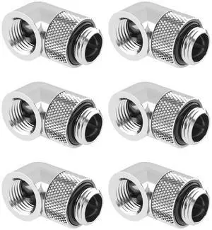 dracaena.io 6 Pack G1/4" Thread Male to Female Extender Fitting, 90° Rotary Fitting Adapter Connector for Computer Water Cooling System, Silver