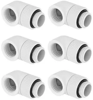 dracaena.io 6 pack G1/4" thread Male to Female Extender Fitting, 90° Rotary Fitting Adapter Connector for Computer Water Cooling System, White