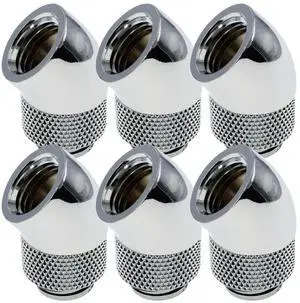 dracaena.io 6 pack G1/4" thread Male to Female Extender Fitting, 45° Rotary Fitting Adapter Connector for Computer Water Cooling System, Silver