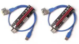 dracaena.io 2 Pack PCIE Riser Adapter Card for GPU Crypto Mining16X to 1X (6pin/ MOLEX/SATA Powered) LED Status + 60cm USB 3.0 Cable, pcie Riser (GPU Ethereum Mining)