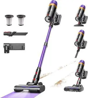 Cordless Vacuum Cleaner, 580W 50Kpa Suction, 70Mins Runtime, Self-Standing Stick Vacuum with LED Display, V-Shape Anti-Tangle Brush for Hard Floor Carpets Pet Hair