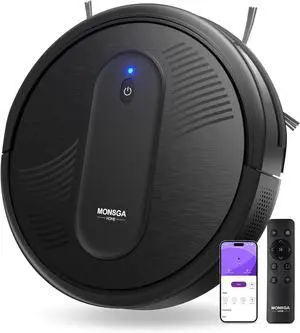 MONSGA Robot Vacuum Cleaner, 3000Pa Powerful Suction Robotic Vacuum, 3.2" Super-Slim, 140Min Runtime, Vacuum Robot for Hard Floor/Low Pile Carpet/Pet Hair, Remote/App/Voice Control, Schedule Clean
