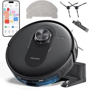 Proscenic Q8 Robot Vacuum Cleaner with Mop, Ultra Strong 6000Pa Robotic Vacuum with Lidar Navigation, 5 Real-Time Mapping, WiFi/Alexa/APP Remote Control Robot Hoover for Floor Carpet Pet Hair