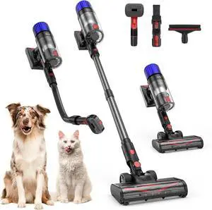 Cordless Vacuum Cleaner, 500W 50 Minutes Runtime Stick Vacuum for Pet Hair, Powerful Suction, Rechargeable, Lightweight, Handheld Vacuum Versatile for Carpet, Hard Floor (Starry Gray)