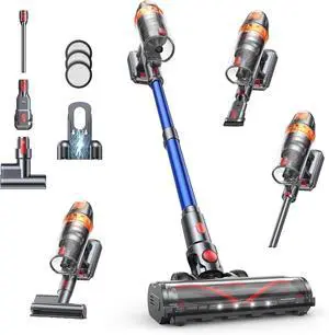 Cordless Vacuum Cleaner, 600W with Extra Mattress Cleaning Tool, 45KPA Stick Vacuum Cleaners for Home 60 Mins Runtime, Self-Standing, Wall Mount Charging, Rechargeable Vacuum for Floor Carpet Pet Hair
