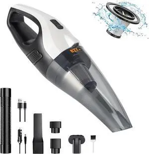 BZY Handheld Vacuum Cleaner Cordless Rechargeable 17500Pa Strong Suction Small Handheld Vacuum with LED Light Portable Car Vacuum Cleaner with Multi-Nozzles & Washable Filter 35Min for Car Home Pet