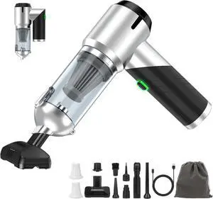 Car Vacuum Portable Cordless Foldable Mini Vacuum, 17000PA Strong Suction, 40mins Runtime, 4-in-1 Air Duster & Air Blower Handheld Vacuum with One-Click Dust Removal for Car, Home,Office Pet