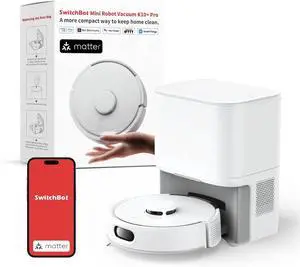 SwitchBot K10+ Pro Robot Vacuum Self Emptying for 90 Days Hands-Free, Super Quiet Mini Robotic Vacuum with Powerful Suction, Anti-Hair-Tangle, Works with Alexa/Siri/Matter(Hub 2 Required), 2.4Ghz WiFi