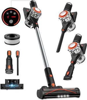 Cordless Vacuum Cleaner, 90Mins Runtime 550W/45KPA Rechargeable Vacuum Cleaners for Home, Self-standing Stick Vacuum with Wall Mount Charging & Anti-Tangle Brush for Pet Hair, Carpet, Hardwood Floor