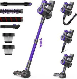 DEVOAC V90 Cordless Vacuum Cleaner, 28KPa Powerful Suction, Up to 45mins Runtime, 60dB Ultra Quiet, 6 in 1 Cordless Stick Vacuum Cleaner for Hard Floor, Carpet, Pet Hair(Purple)