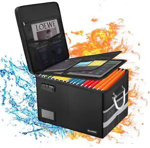 Fireproof Document Box with Lock, Portable File Box with Handle, Locking File Organizer Storage Box for Legal/Letter Size Hanging Folders, Collapsible,16.1" x 12.9" x 11"