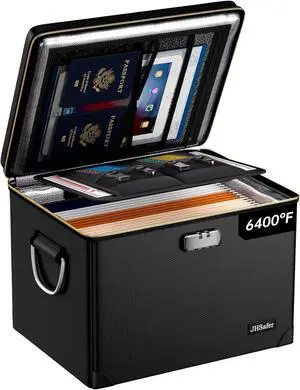 Fireproof Document Box with Fireproof Zipper,Hard Case Fireproof File Box with Lock,Insulated Non-Foldable Fireproof File Cabinet Large Portable Home Office File Organizer for Hanging Letter Folders