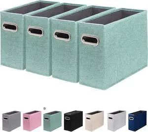 4 Packs Letter Size File Organizer, File Folders Organizer, Fabric Storage Box, Collapsible Paper Organizer with Metal Handle, Smooth PVC Rails, Only Box (Green)