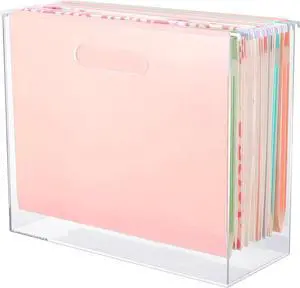 Hanging File Organizer Box, Acrylic File Folder Organizer for Letter Size Folders Portable File Holder Box with Handles Desk Hanging Folder Organizer File Crate Clear 12.2 x 10.24 x 4.92''