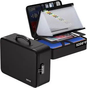 ENGPOW Fireproof Document Box with Lock,5200 Soft Case Fireproof Box with 25 Pocket Accordion File Folder,Multi-Layer Fireproof Water Resistant File Organizer Storage for Important Documents,Laptop