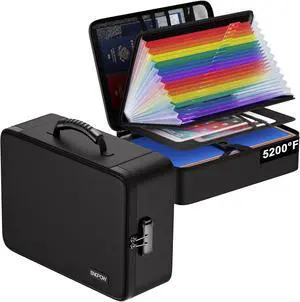 ENGPOW Fireproof Document Box with Lock, 5200 Soft Case Fireproof Box with 25 Colorful Pocket Accordion File Folder, Fireproof Water Resistant Safe File Organizer Storage for Important Documents