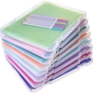 Gueevin 8 Pcs Clear A4 File Portable Paper Project Case, Storage Container, Plastic Flat Box Buckle, Document Letter Storage Box with Handle, 12.2 x 9.06 x 0.79 in for Board Game Magazine Scrapbook
