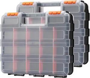 MIXPOWER 34-Compartment Double Sided Organizer with Impact Resistant Polymer and Customizable Removable Plastic Dividers, storage and carry, Black/Orange, 2 PCS-Pac