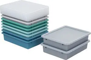 ECR4Kids Letter Size Tray with Lid, Storage Bin, Contemporary, 10-Piece